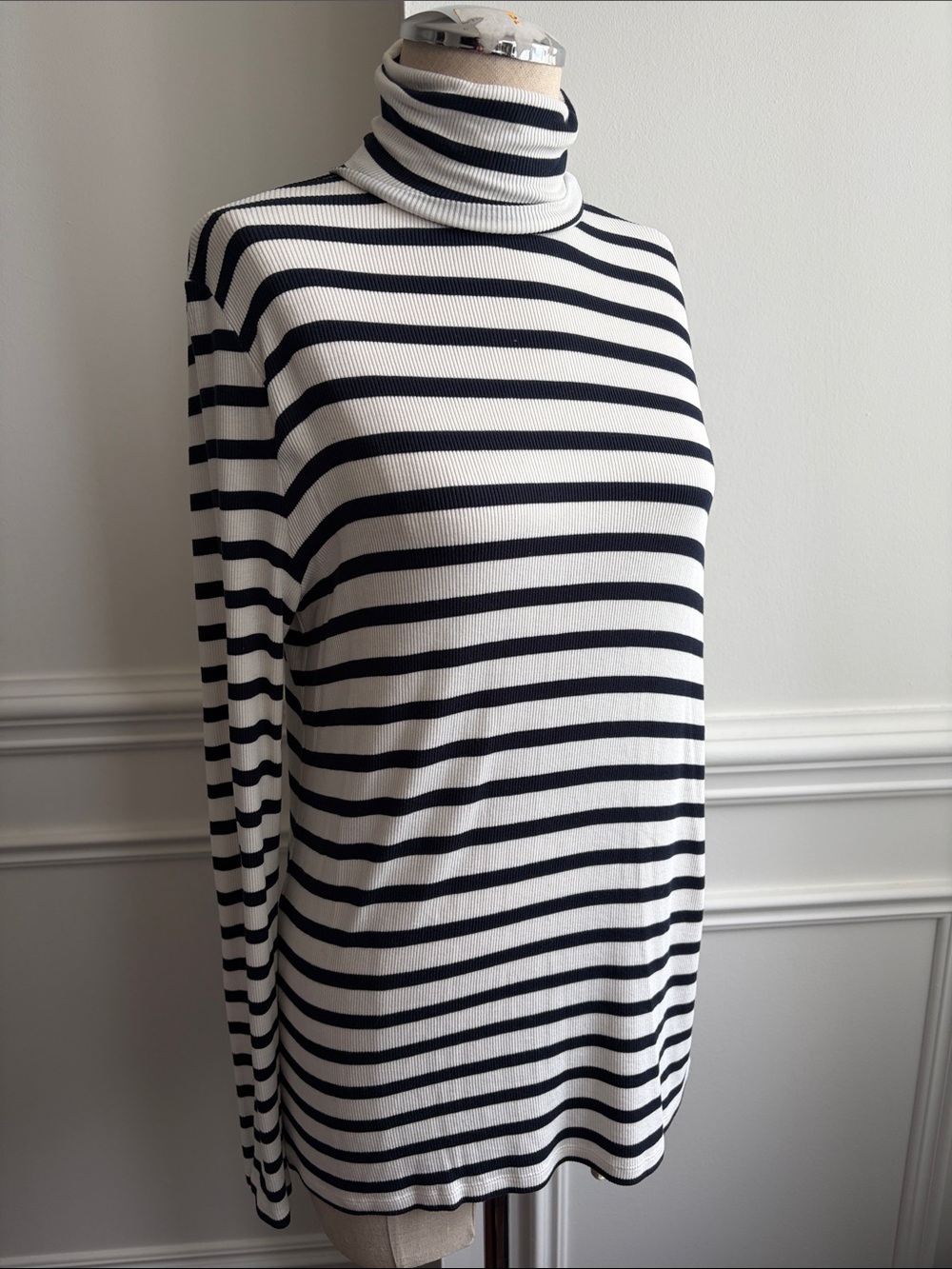 Massimo Dutti Navy & White Striped Turtleneck Long Sleeve Top